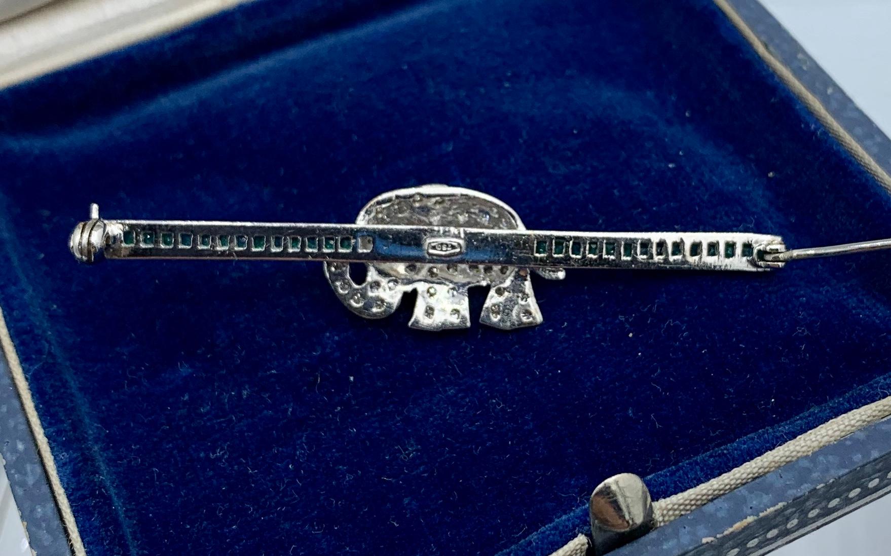 Diamond Emerald Ruby Elephant Brooch Pin 18 Karat White Gold For Sale 4