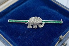 Diamond Emerald Ruby Elephant Brooch Pin 18 Karat White Gold