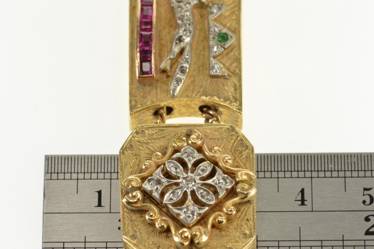 Diamond Emerald Ruby Sapphire Garnet Yellow Gold Victorian Slide Bracelet In Good Condition For Sale In Frederick, MD