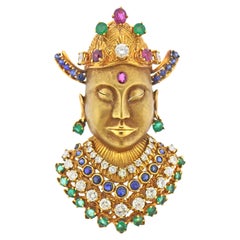 Diamond Emerald Ruby Sapphire Gold Brooch Pendant Diamond Emerald Ruby Sapphire Gold Brooch Pendant