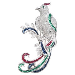 Diamond Emerald Ruby Sapphire White Gold Brooch