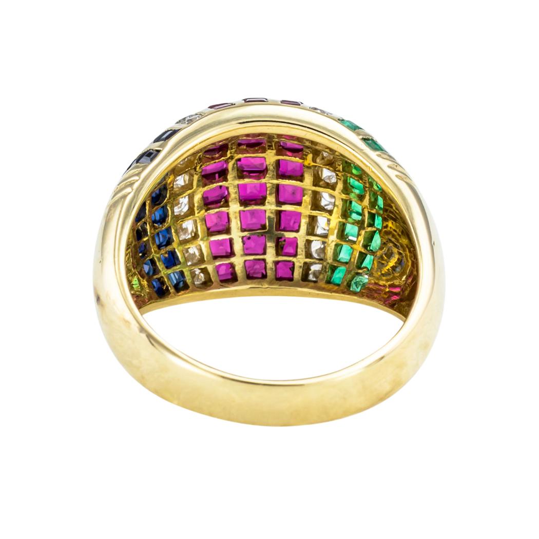 Women's or Men's Diamond Emerald Ruby Sapphire Yellow Gold Domed Ring Size 8