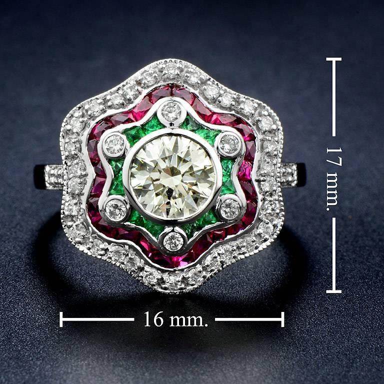 Diamond Emerald Ruby White Gold Cocktail Ring 1