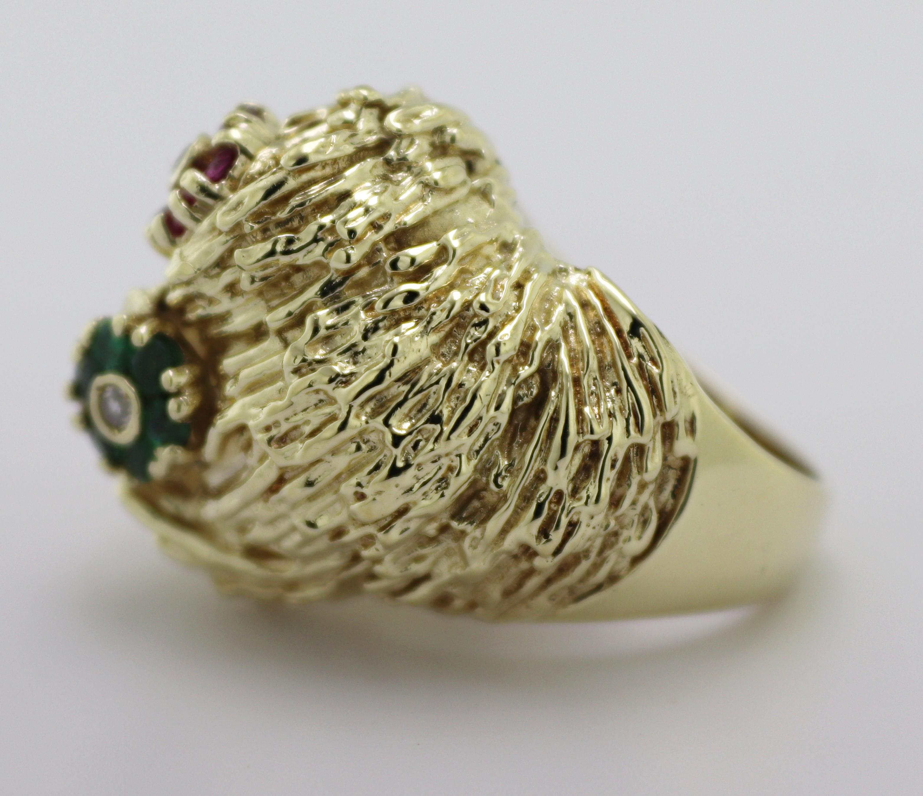 Women's or Men's Diamond, Emerald, Ruby, Yellow Gold Ring For Sale
