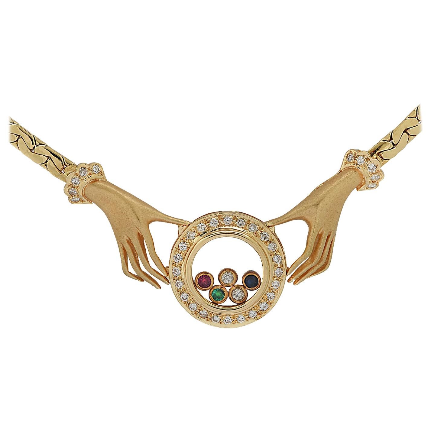 Diamond, Emerald, Sapphire and Ruby Hand Necklace