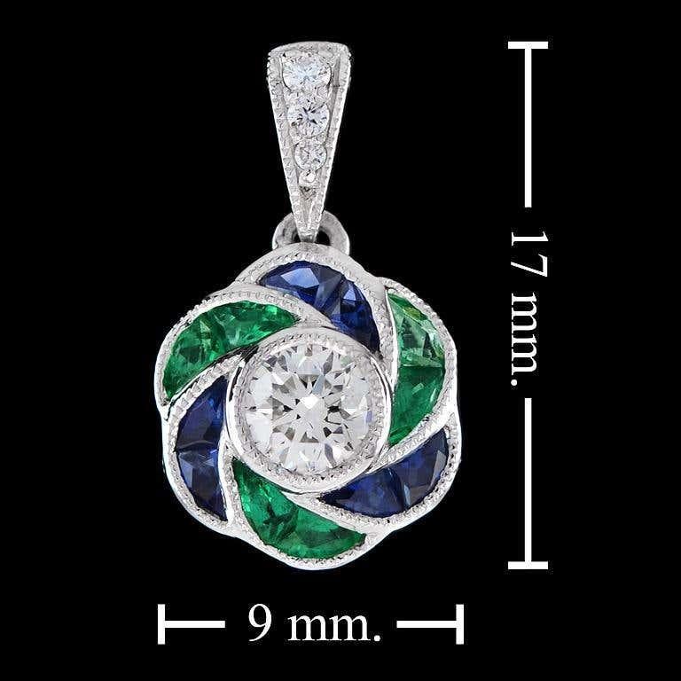 Colgante y Pendientes de Diamantes Esmeralda Zafiro Estilo Art Decó Conjunto de Joyas en 14K en venta 10