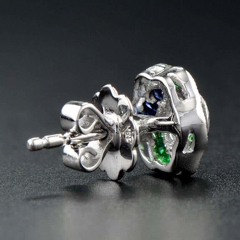 Colgante y Pendientes de Diamantes Esmeralda Zafiro Estilo Art Decó Conjunto de Joyas en 14K en venta 1
