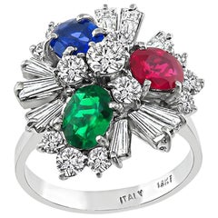Diamond Emerald Sapphire Ruby White Gold Ring