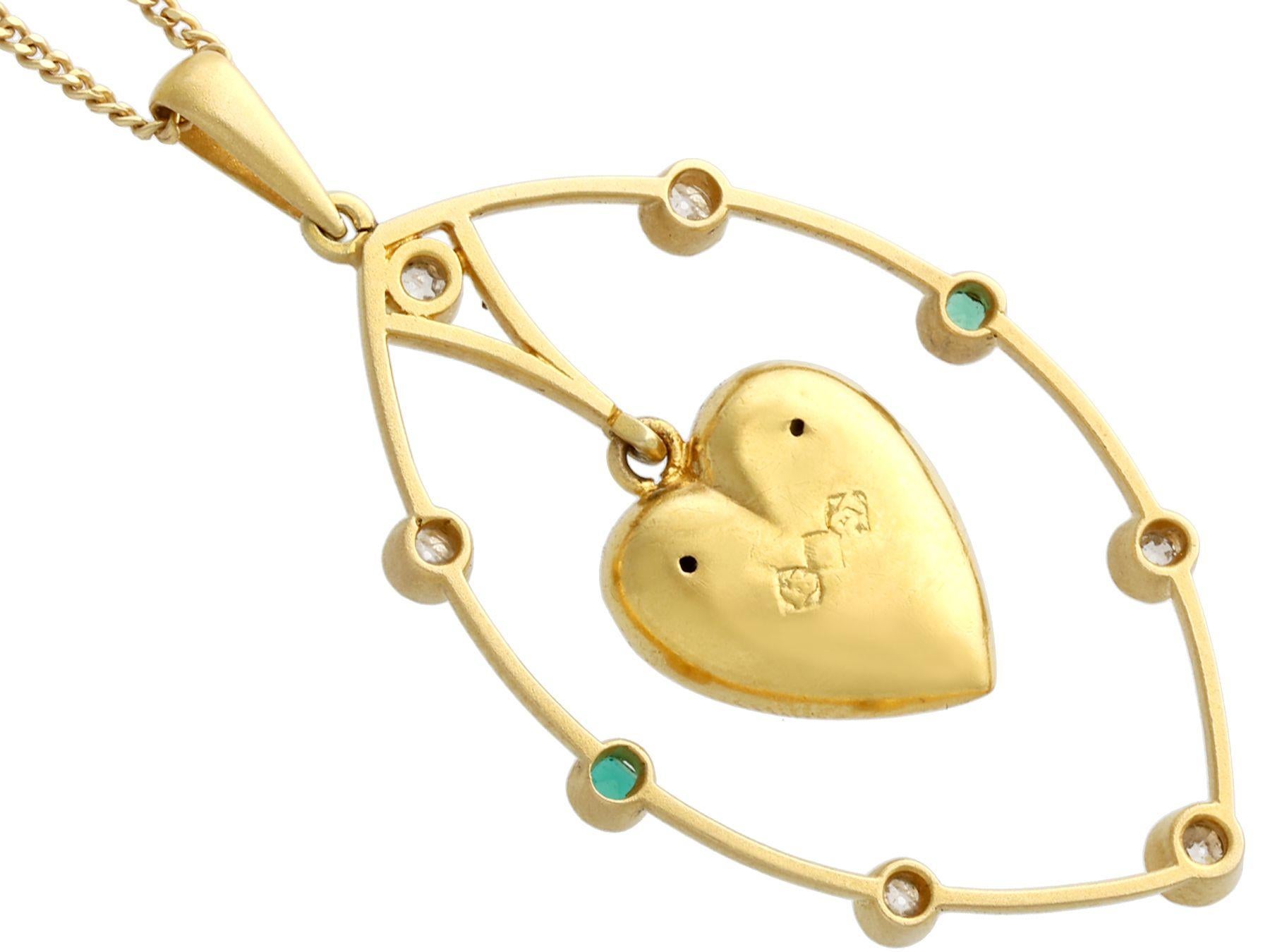 Women's Diamond, Emerald, Seed Pearl and Yellow Gold Heart Pendant