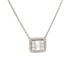 Diamond Emerald Shape Cluster 14k White Gold Necklace