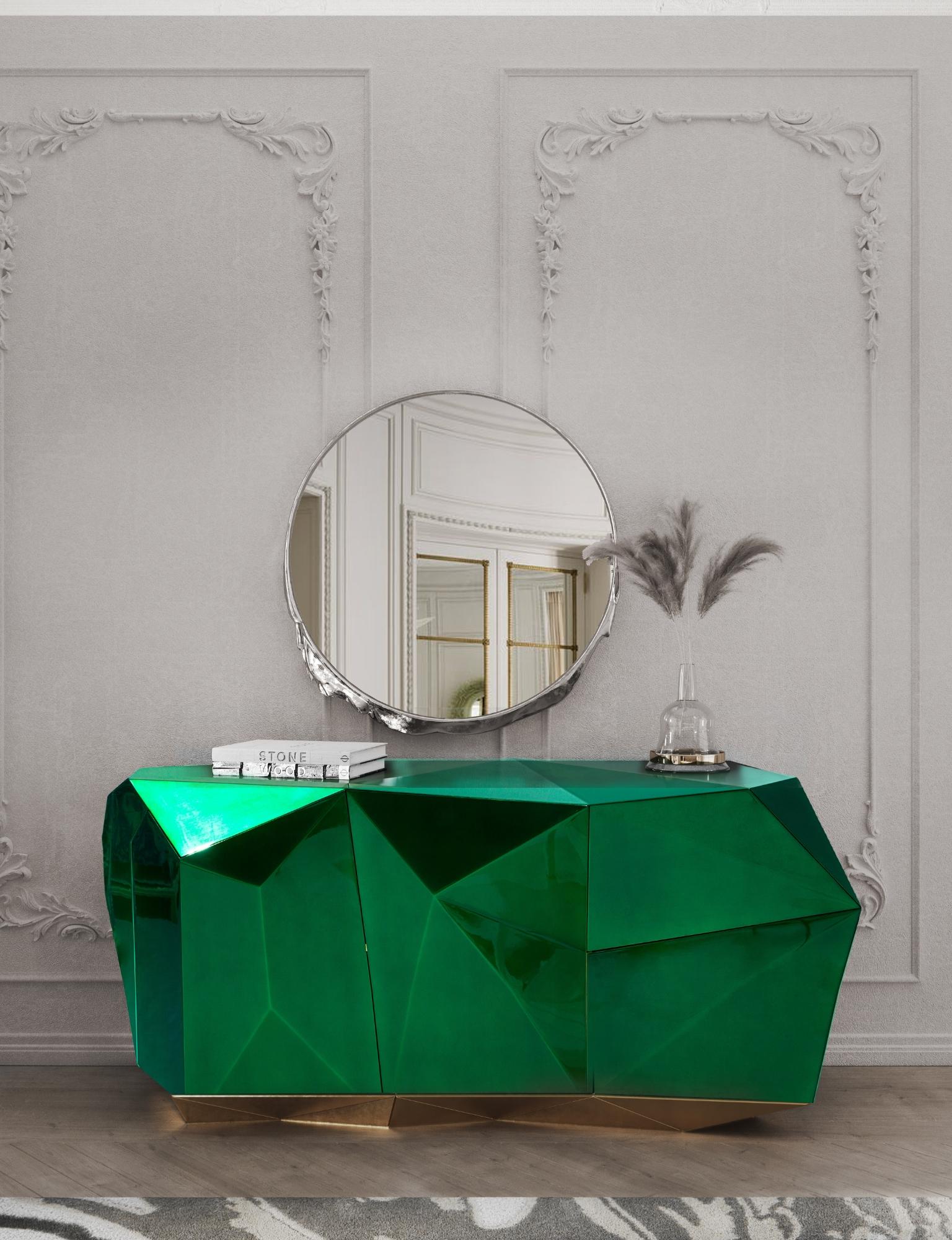 Credenza Diamond Emerald - Legno lavorato a mano e ottone lucido - Boca Do Lobo in vendita 8
