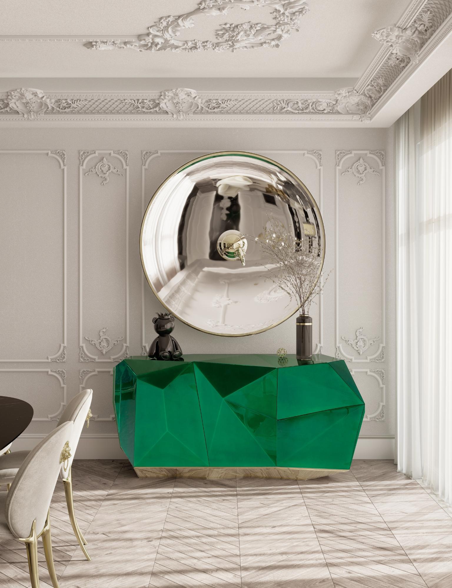 Credenza Diamond Emerald - Legno lavorato a mano e ottone lucido - Boca Do Lobo in vendita 9