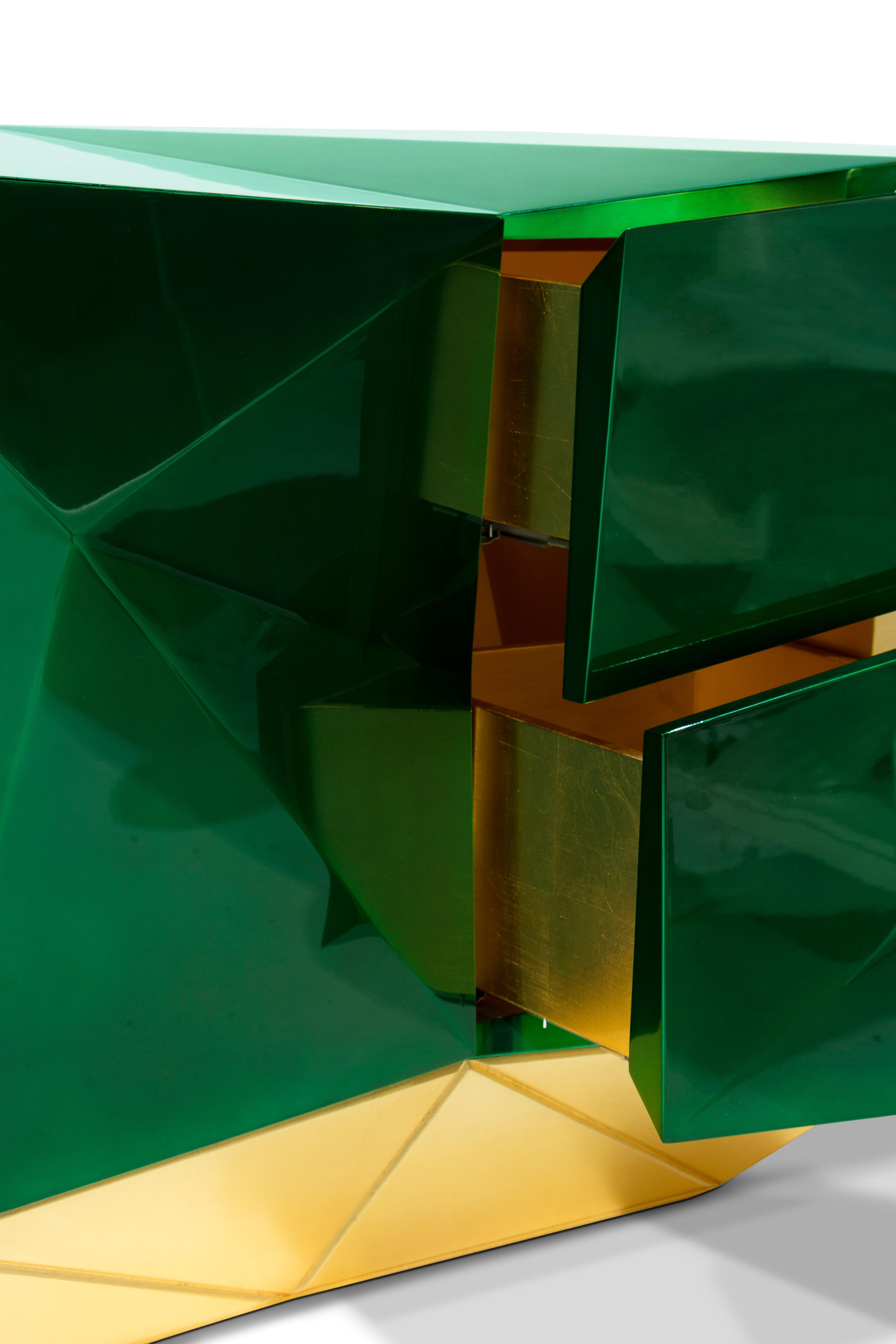 Gold Leaf Modern Contemporary Diamond Emerald Sideboard by Boca do Lobo For Sale
