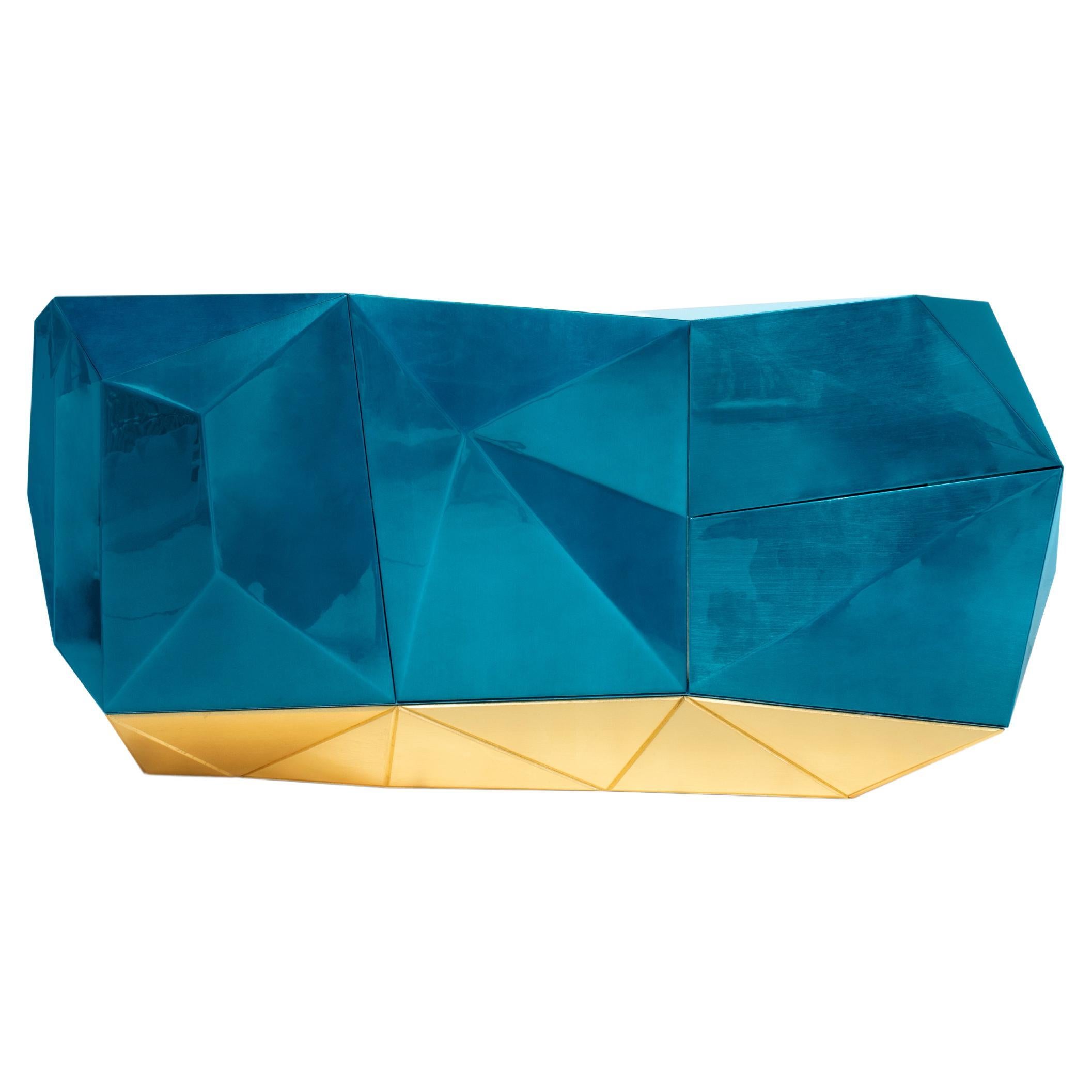 Buffet bleu diamant - Bois artisanal et laiton doré poli - Boca do Lobo