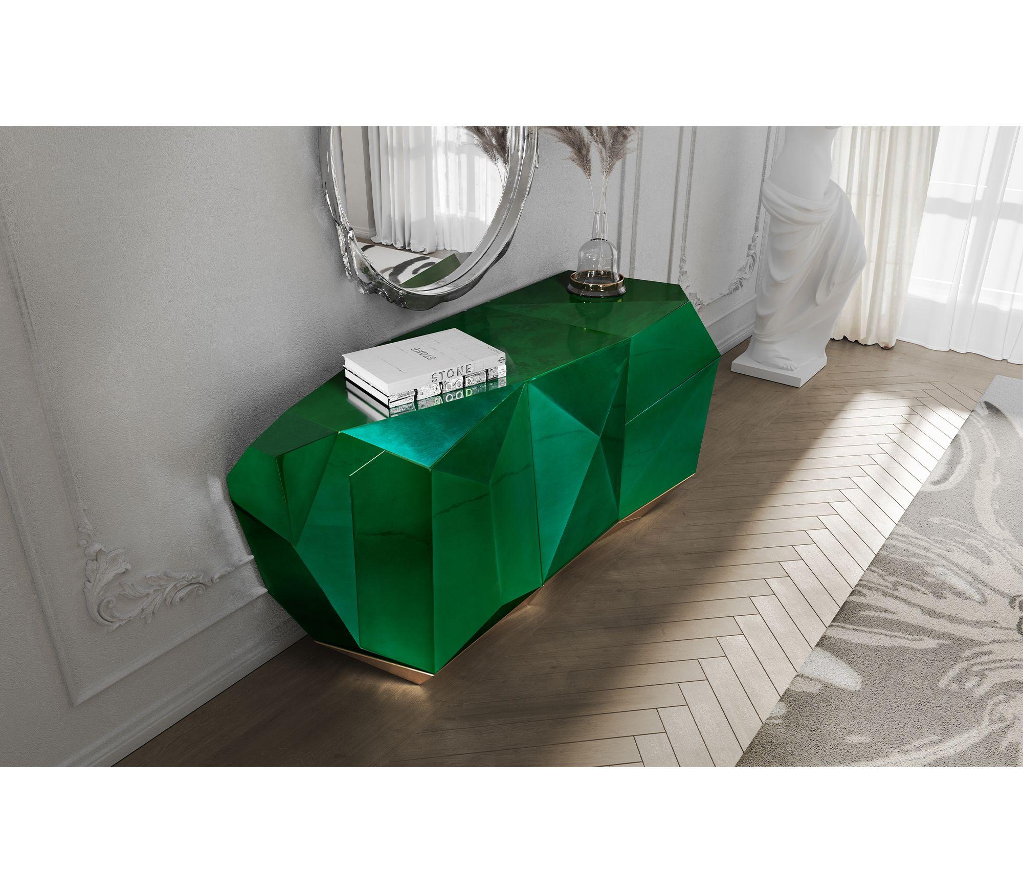 Credenza Diamond Emerald - Legno lavorato a mano e ottone lucido - Boca Do Lobo in vendita 7