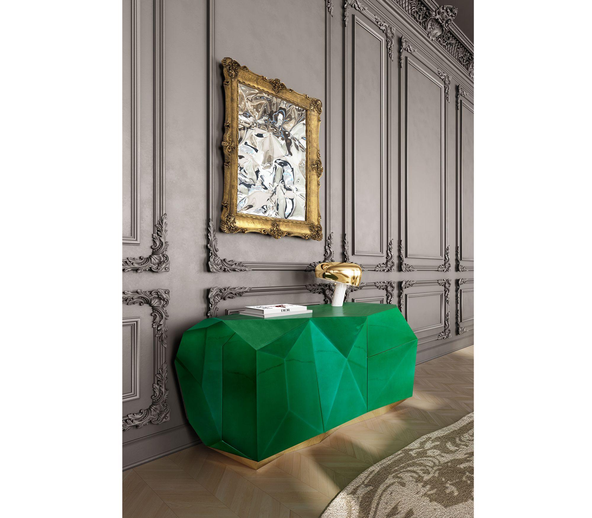Credenza Diamond Emerald - Legno lavorato a mano e ottone lucido - Boca Do Lobo in vendita 11