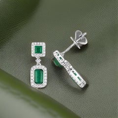 DIAMOND & EMERALD SQUARE AND OCTAGON CLUSTER DROPS IN 9CT WHITE Gold