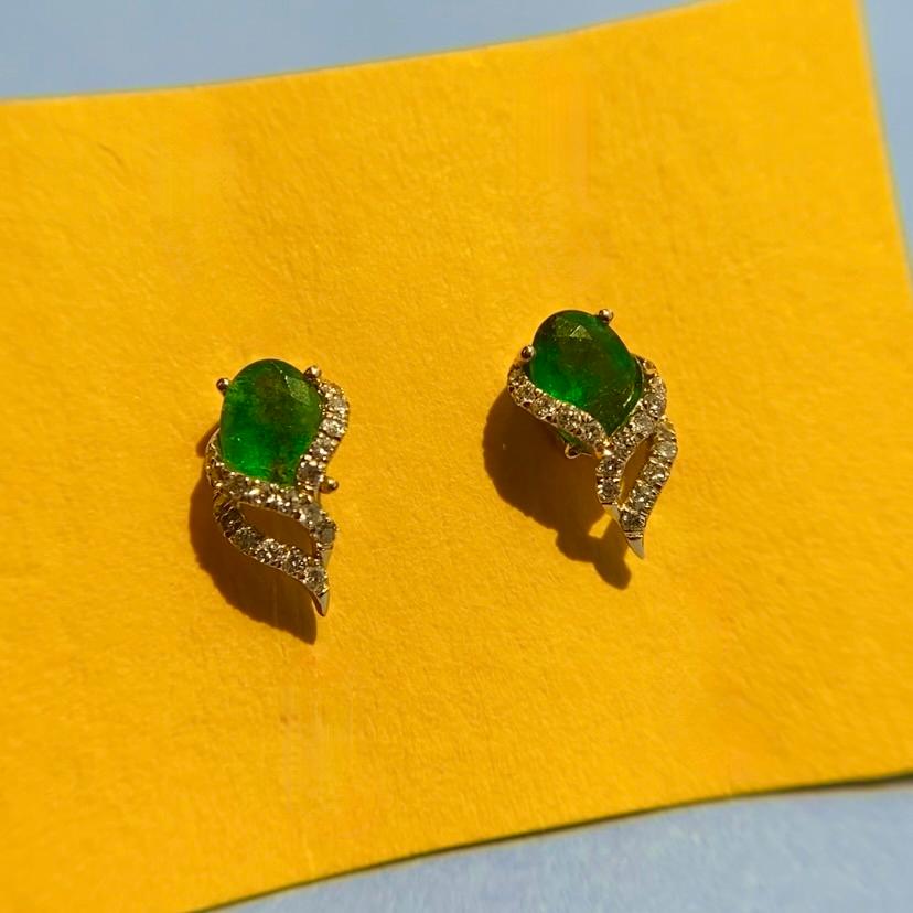 Round Cut Diamond Emerald Studs For Sale