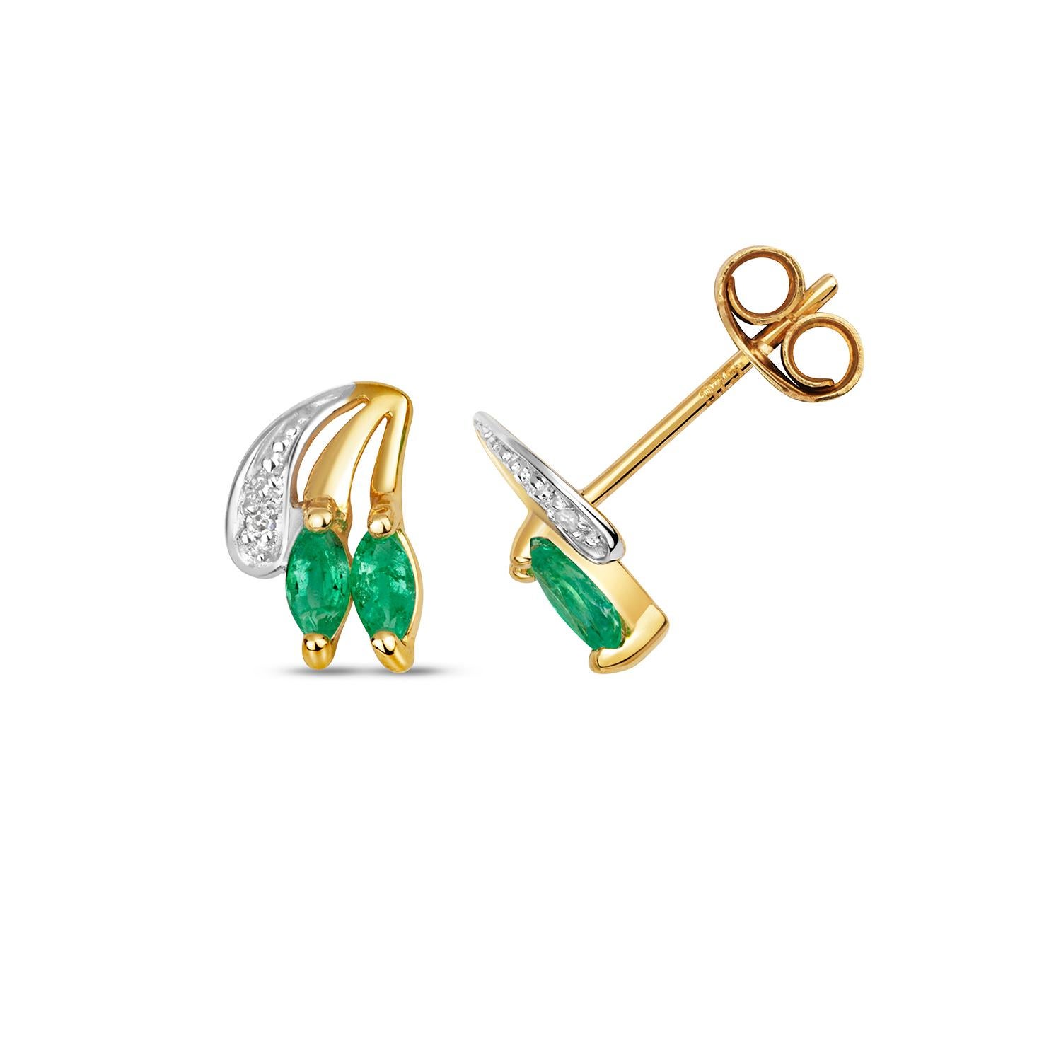 Women's DIAMOND & EMERALD STUDS IN 9CT Gold For Sale