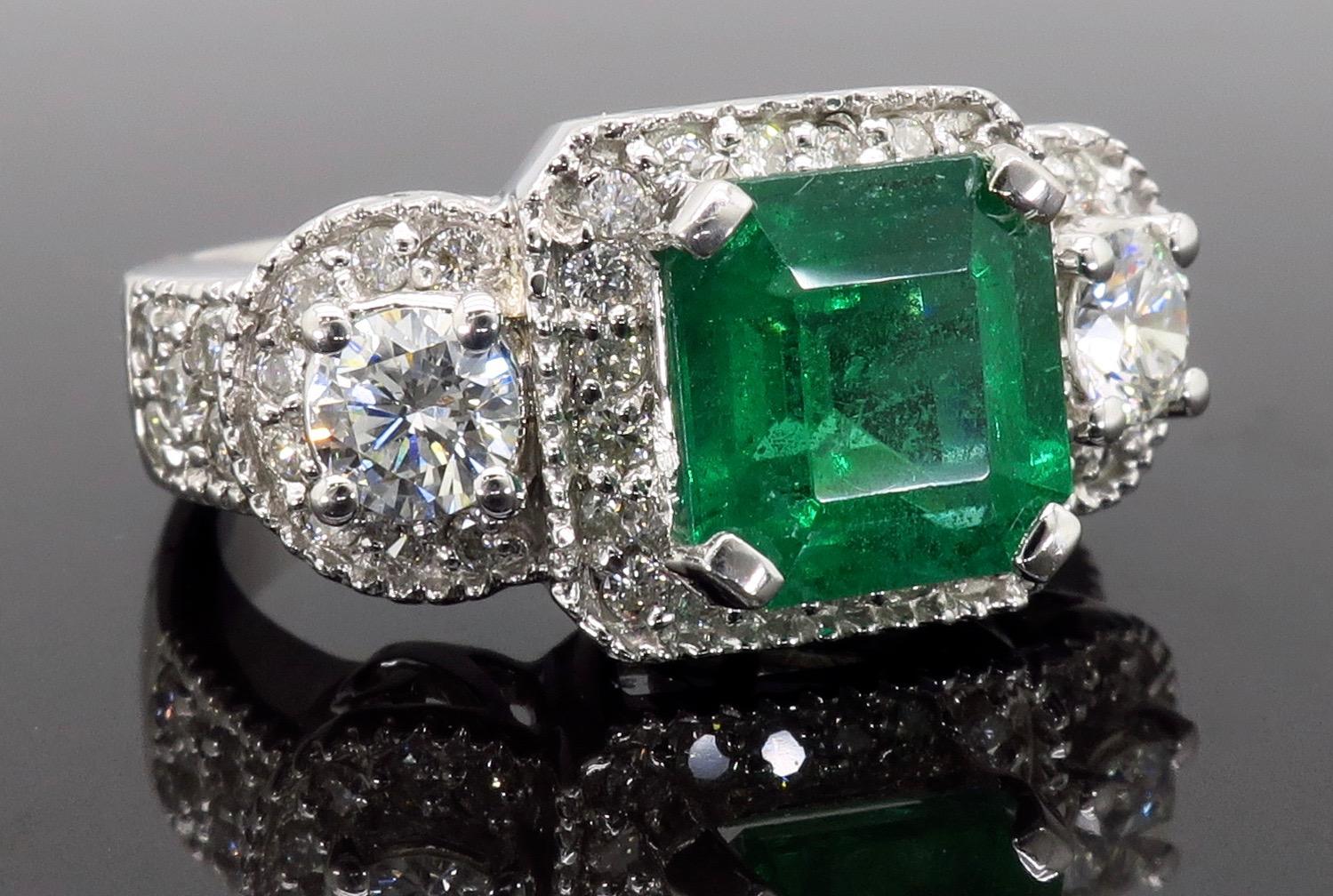 Diamond and Emerald Three-Stone Ring 4