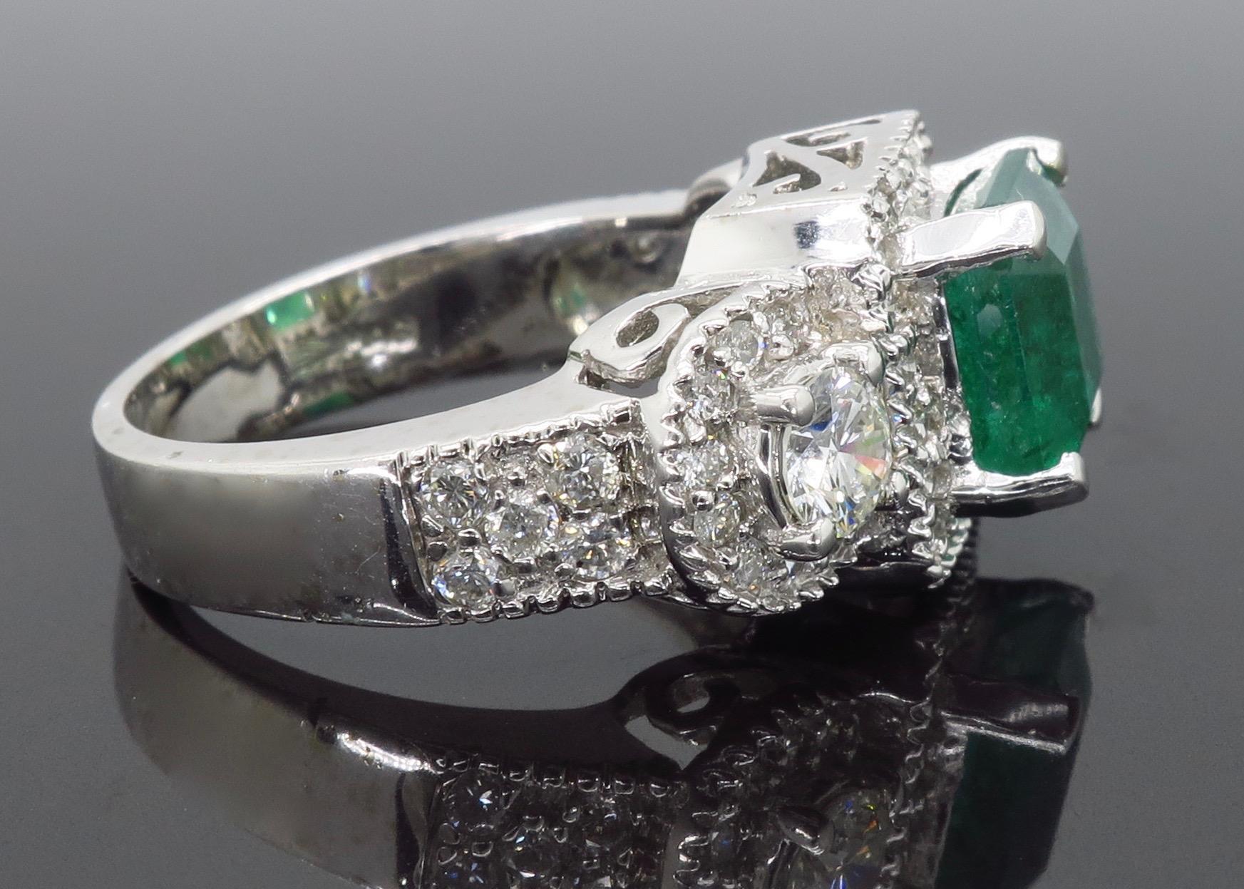 Diamond and Emerald Three-Stone Ring 3