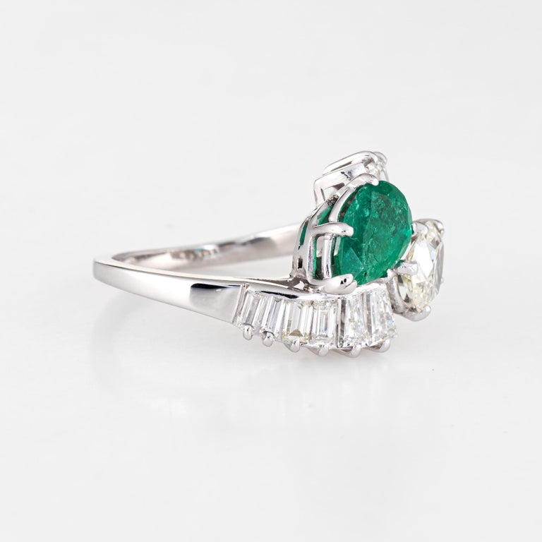 Diamond Emerald Toi et Moi Ring 18 Karat White Gold Vintage Fine ...