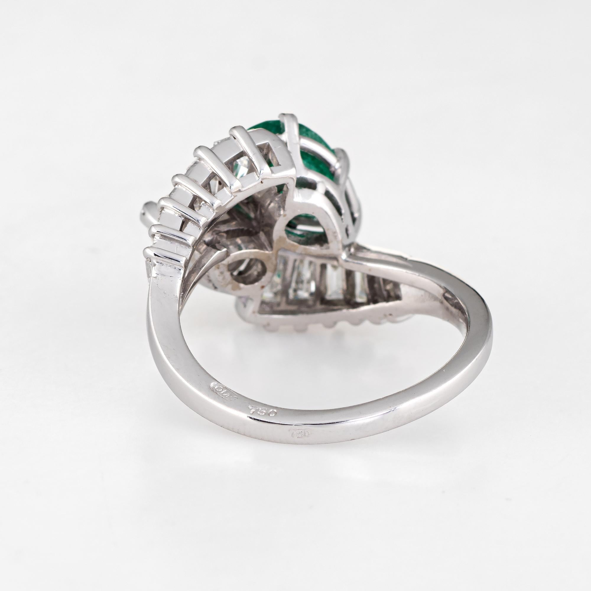 Diamond Emerald Toi et Moi Ring 18 Karat White Gold Vintage Fine Jewelry Bypass In Good Condition In Torrance, CA