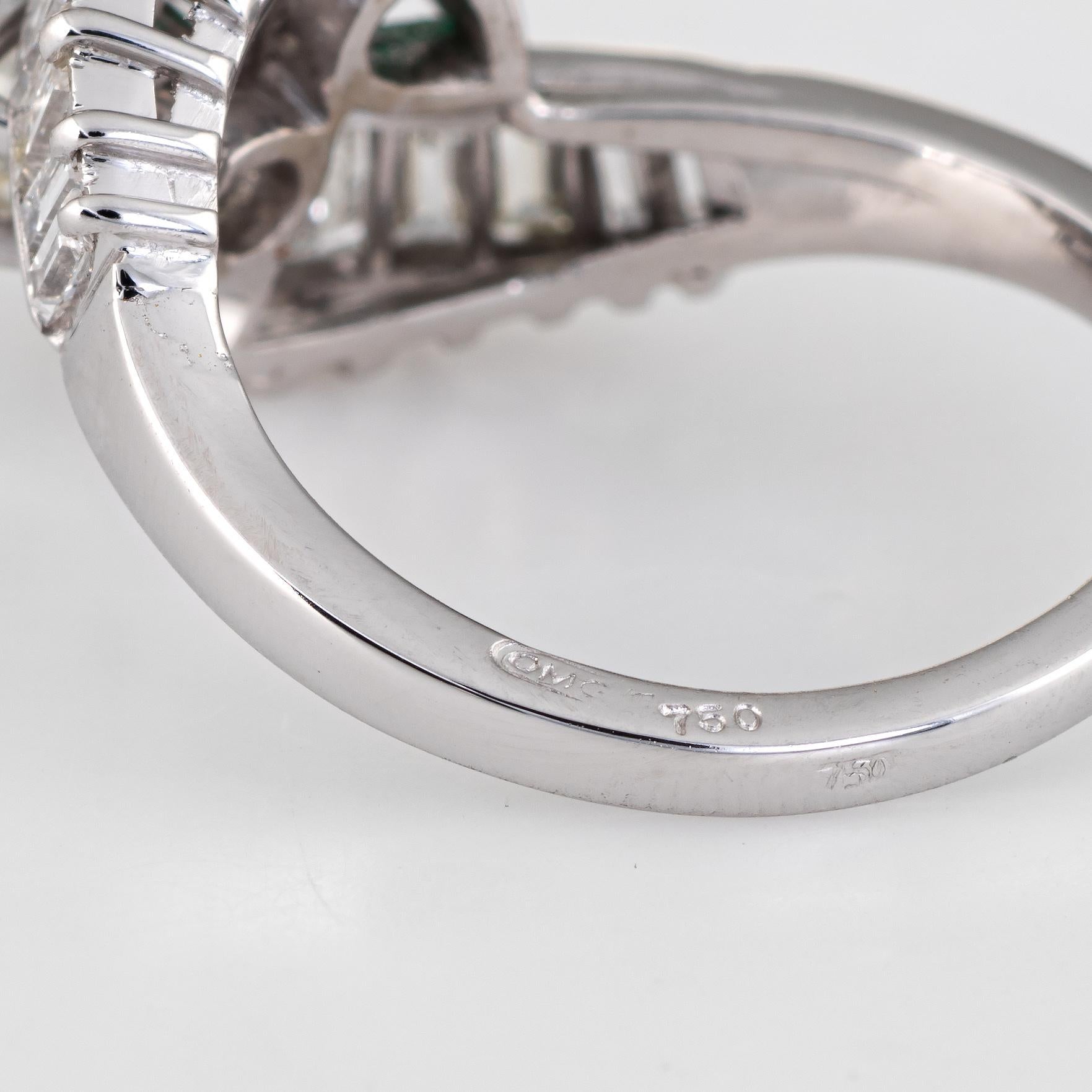 Diamond Emerald Toi et Moi Ring 18 Karat White Gold Vintage Fine Jewelry Bypass 1