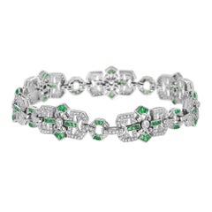 Diamond & Emerald Vintage Inspired Art Deco Filigree Style Link White Bracelet