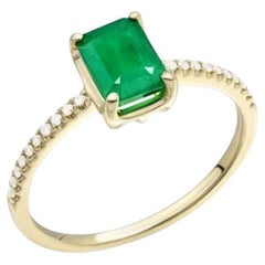 Diamond Emerald Yellow 14k Gold Ring for Her