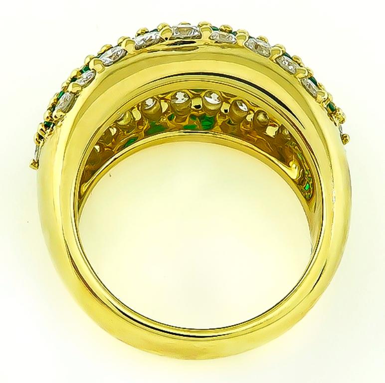 Round Cut Diamond Emerald Yellow Gold Cluster Ring