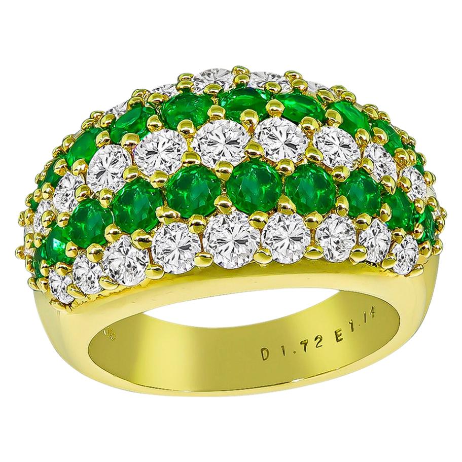 Diamond Emerald Yellow Gold Cluster Ring