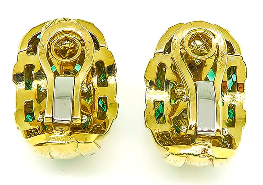 Women's or Men's Diamond Emerald Yellow Gold Earrings