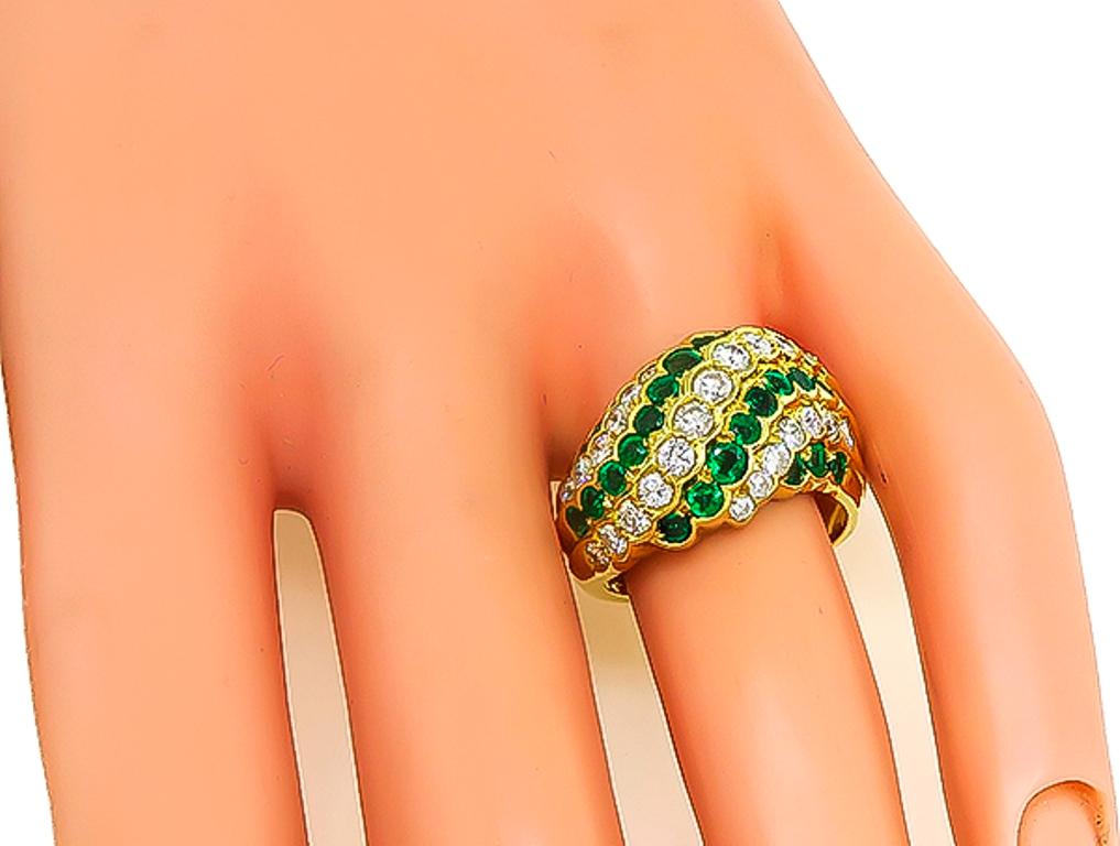 Women's or Men's Diamond Emerald Yellow Gold Ring