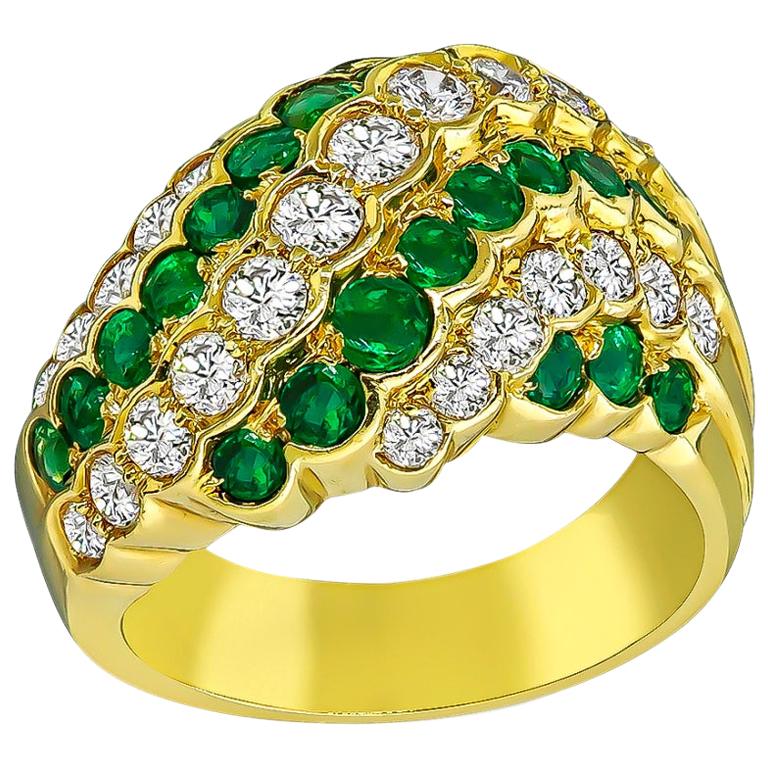 Diamond Emerald Yellow Gold Ring