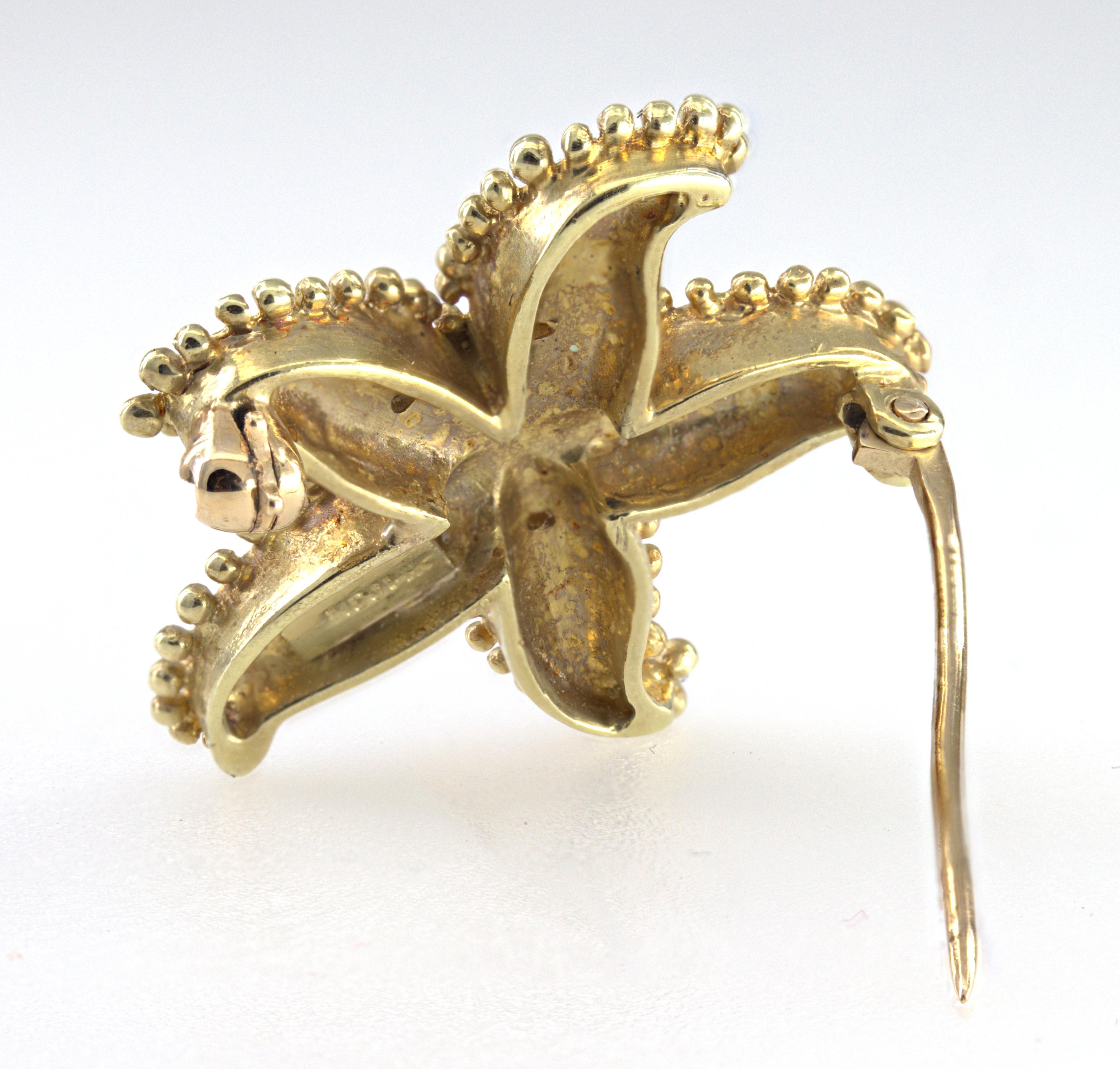Women's or Men's Diamond, Enamel, 14K Yellow Gold Starfish Brooch For Sale