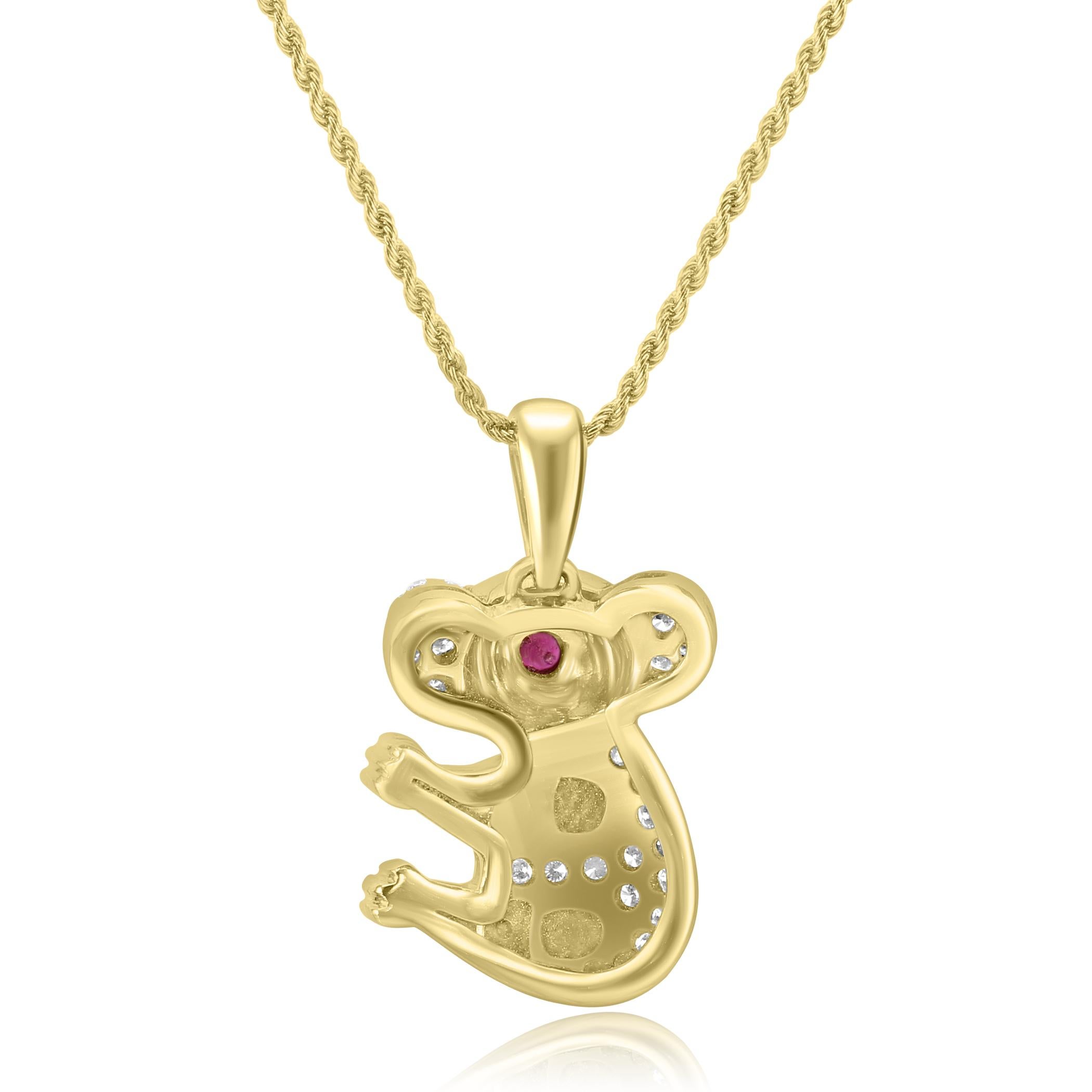 Taille ronde Broche Koala en or 18 carats avec diamants et émail Pendentif mode de luxe en vente