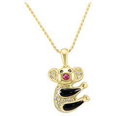 Broche Koala de Oro de 18 Kilates con Diamantes y Esmalte Colgante de Moda de Lujo