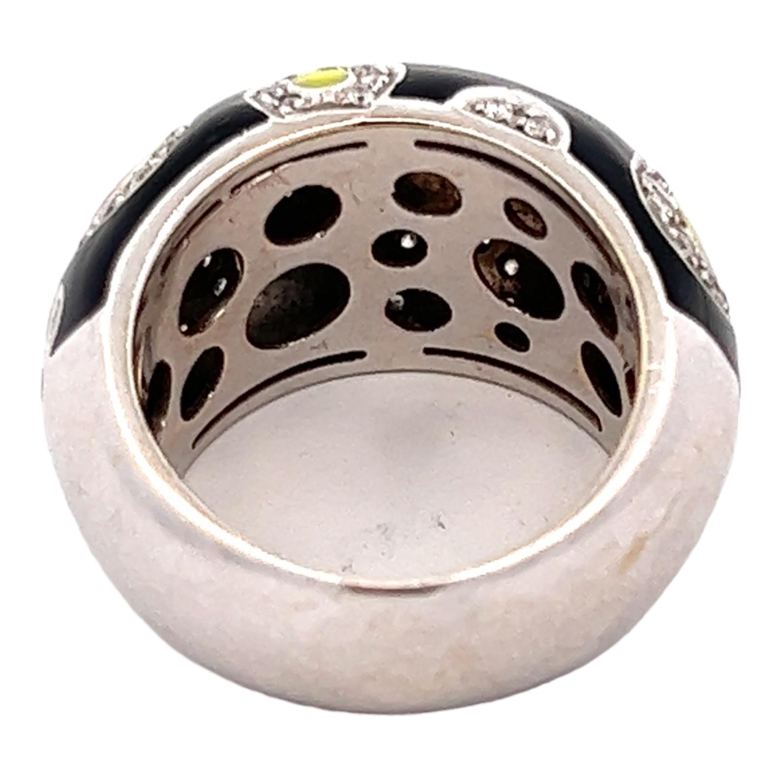 Women's Diamond Enamel 18 Karat White Gold Modern Dome Band Estate Ring For Sale