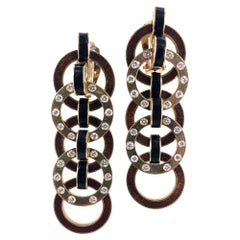 Diamond Enamel 18 Karat Yellow Gold Dangle Earrings