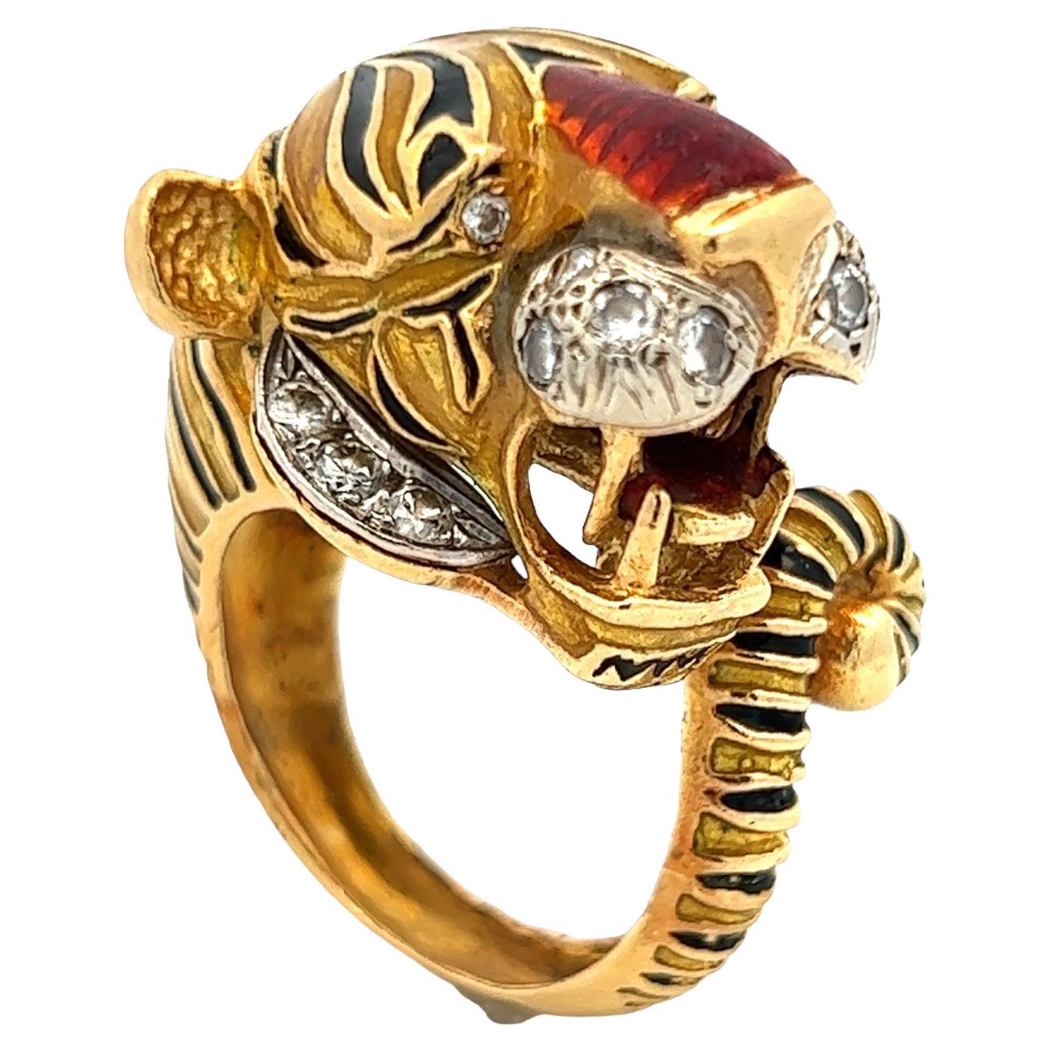 Amazon.com: Pave Diamond Tiger Ring, Designer Diamond Ring, Women Diamond  Ring, Enamel Eye Tiger Ring Jewelry : Handmade Products