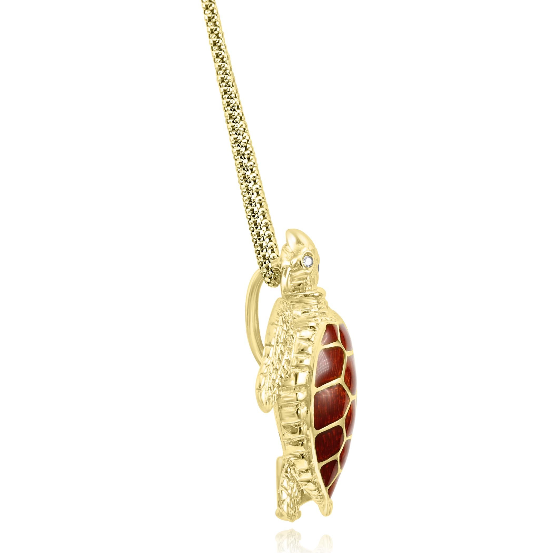Art Deco Diamond & Enamel 18 Karat Yellow Gold Turtle Brooch Pendant For Sale