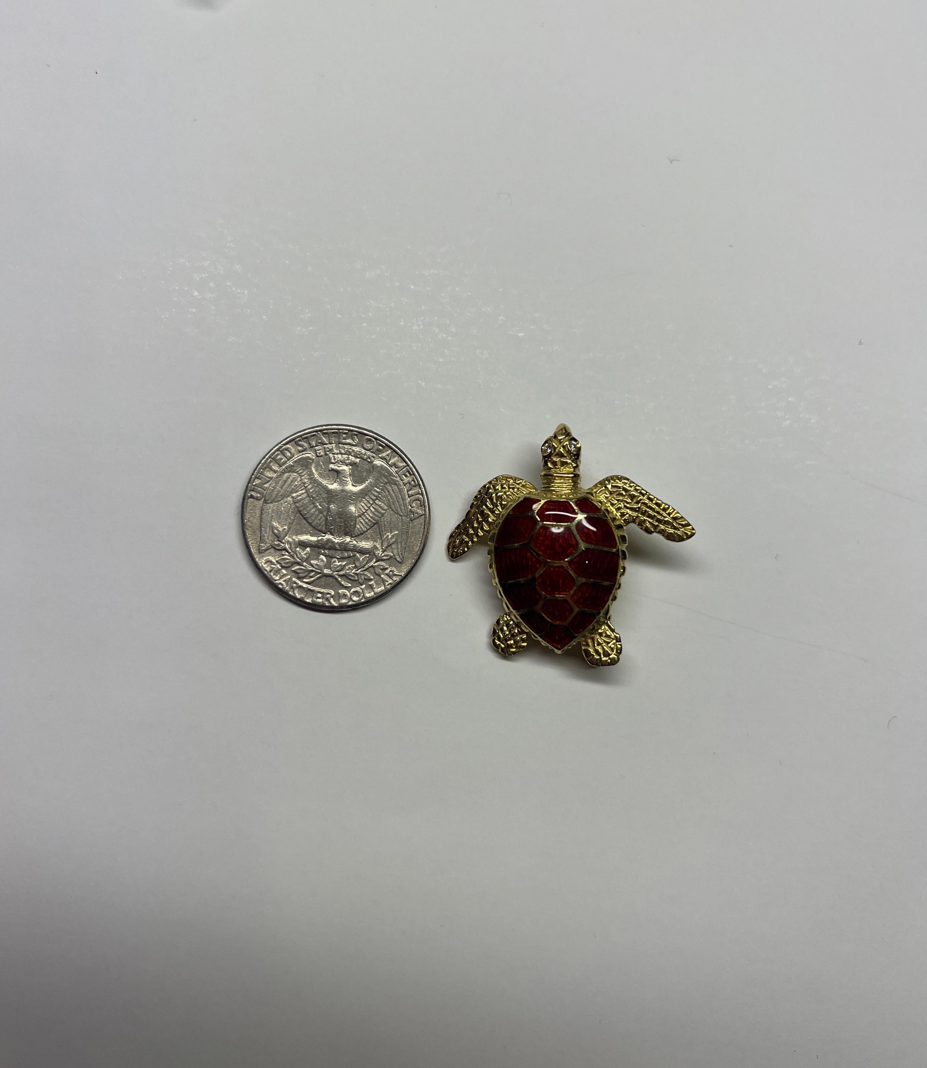 Diamond & Enamel 18 Karat Yellow Gold Turtle Brooch Pendant In New Condition For Sale In New York, NY
