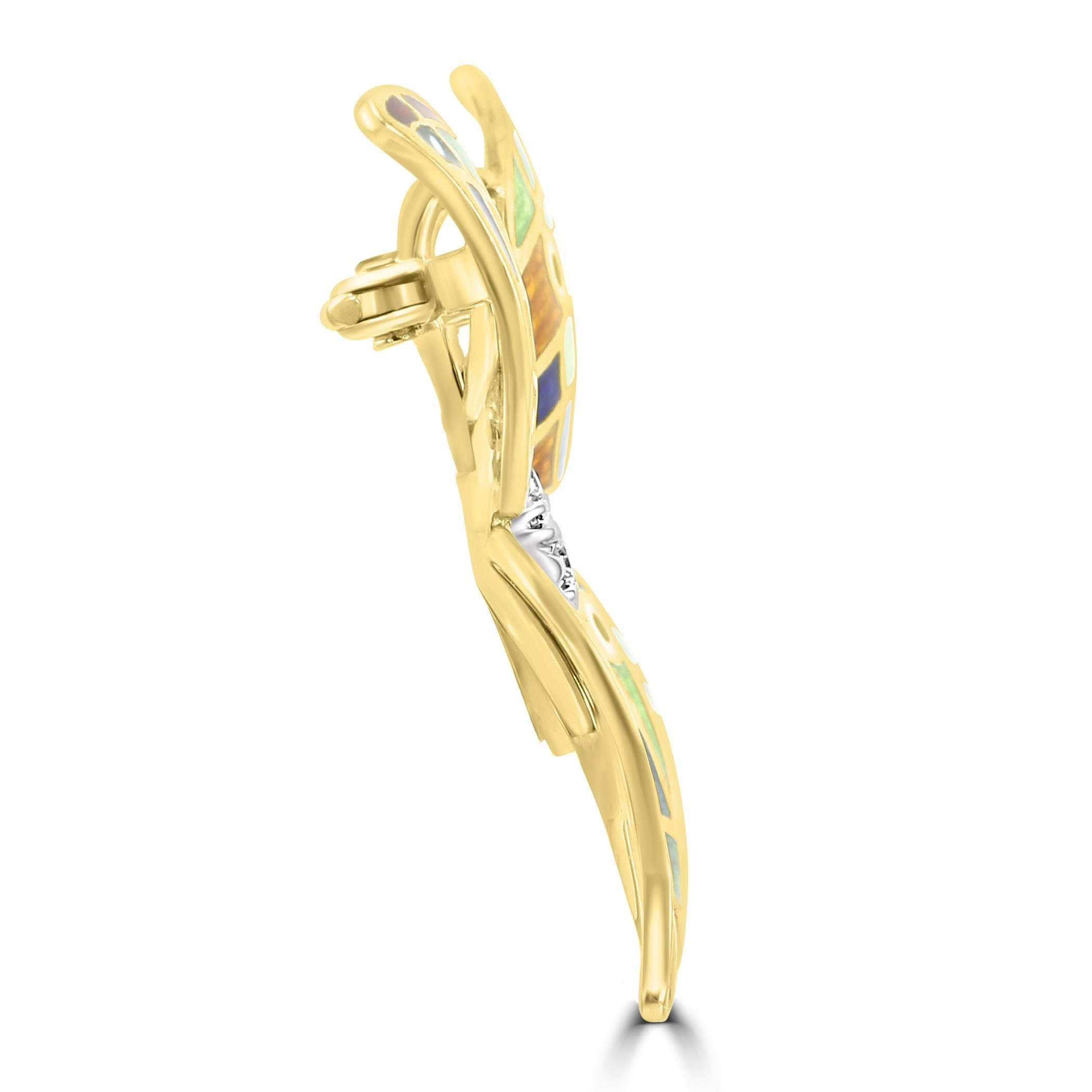 Art déco Pendentif broche de luxe papillon en or jaune et blanc 18 carats, diamants et émail en vente
