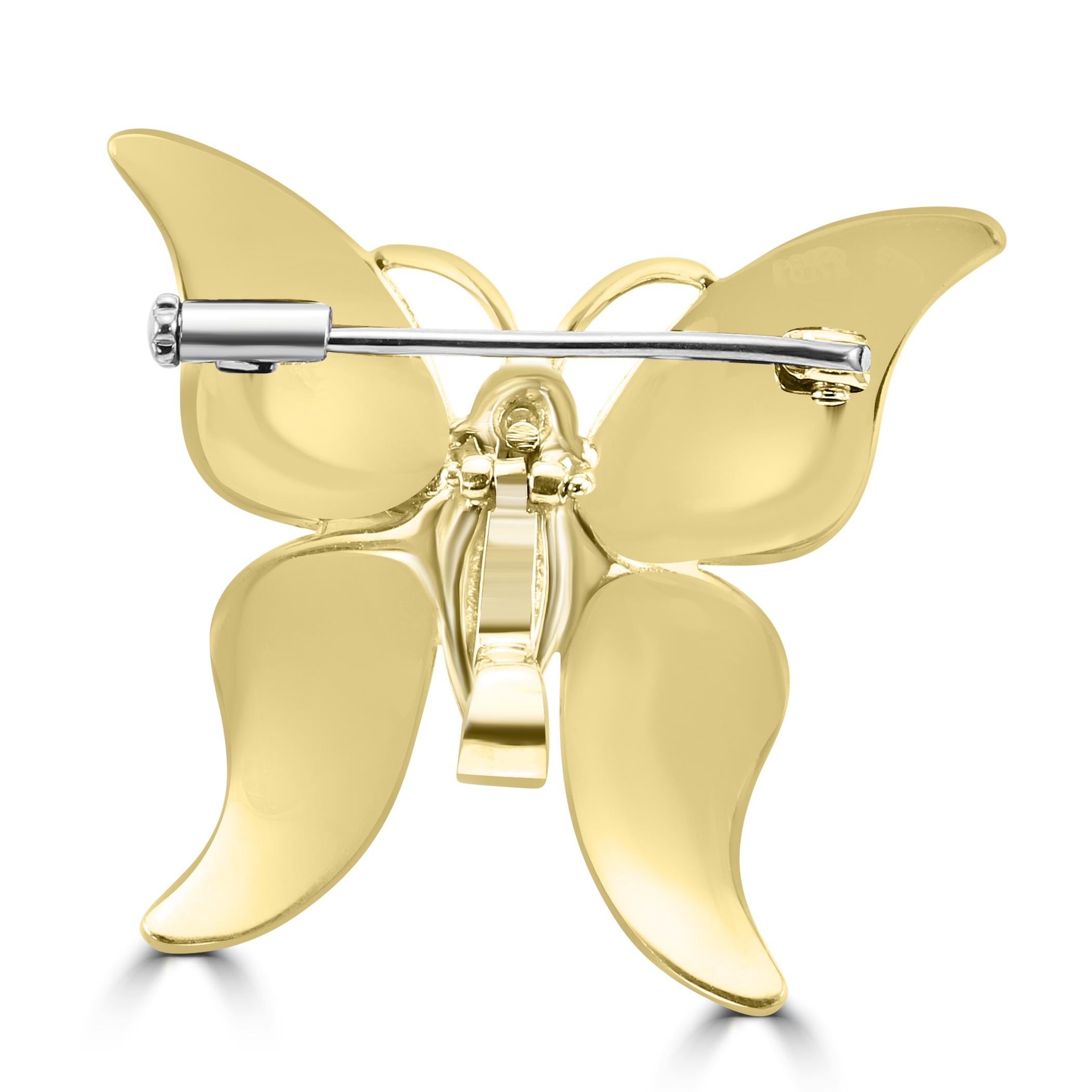 Taille ronde Pendentif broche de luxe papillon en or jaune et blanc 18 carats, diamants et émail en vente