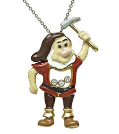 Diamond Enamel 18k Yellow Gold Grumpy Pendant