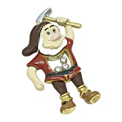 Diamond Enamel 18k Yellow Gold Grumpy Pendant