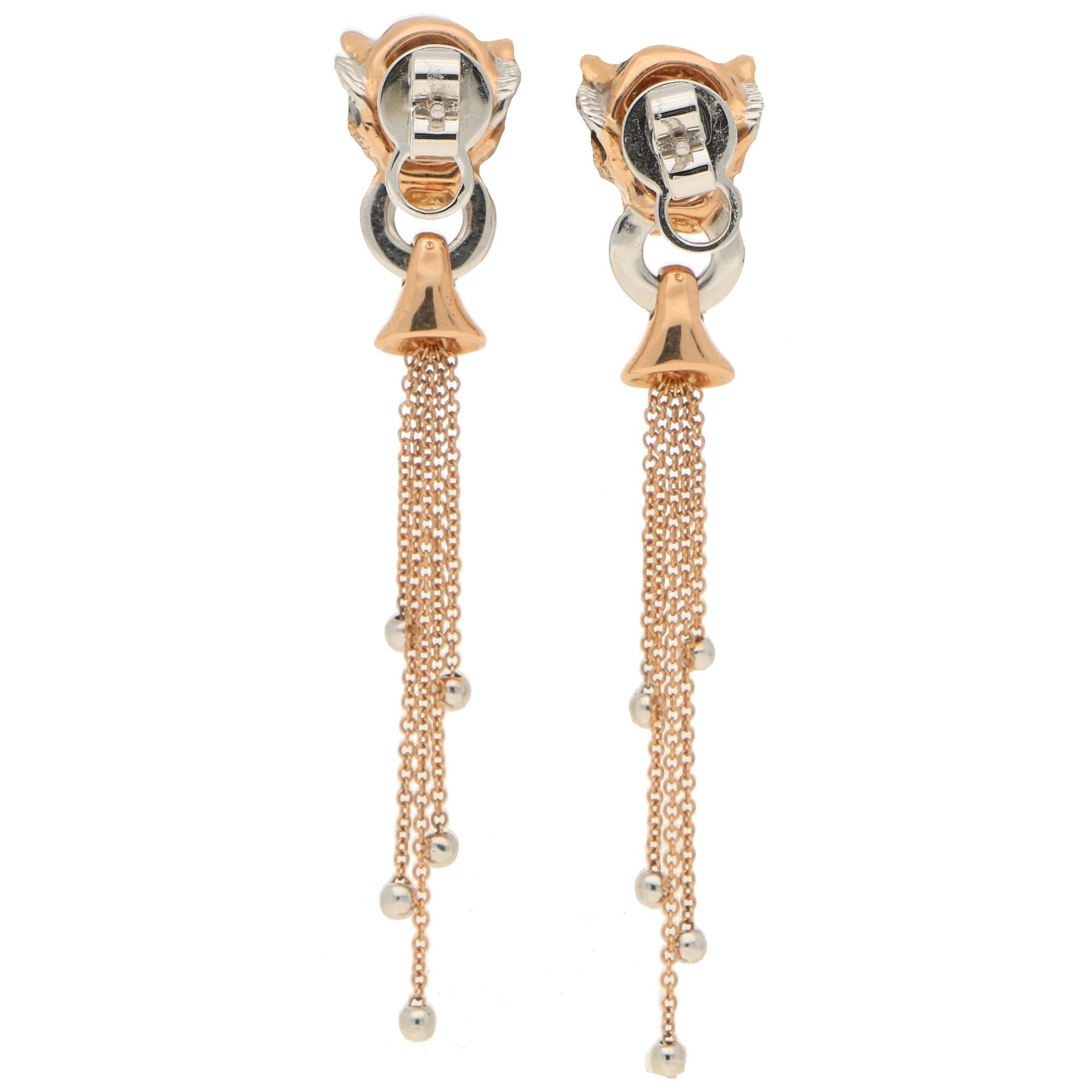 Diamond, Enamel and Ruby Tiger Head Earrings Set in 18k Rose Gold In Excellent Condition In London, GB