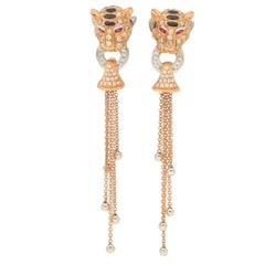 Diamond, Enamel and Ruby Tiger Head Earrings Set in 18k Rose Gold