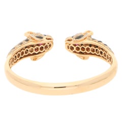 Tiger's Head Bangle in 18ct Rose Gold Set with Diamonds, Enamel and Rubies